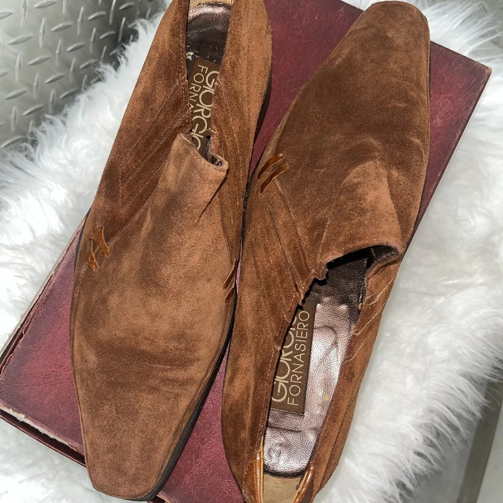Giorgio Fornasiero Men’s Brown Suede SquareToe Dress Church Shoes Size 10 - Picture 6 of 6
